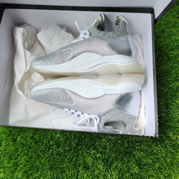 NIB Versace Silver Sparkle Chain Reaction Sneakers 8 US Made in Italy - Picture 3 of 5